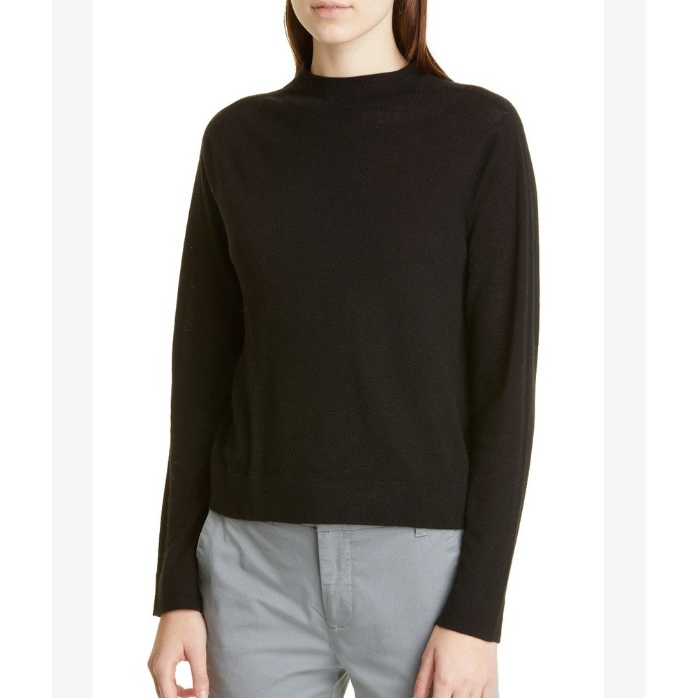 Vince Black Lightweight Wool Cashmere Blend Funnel Neck Sweater Size L